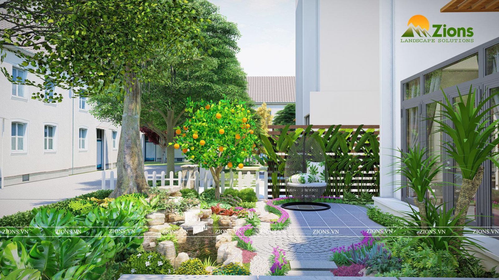 thiết kế sân vườn nhiệt đới tại ecopark